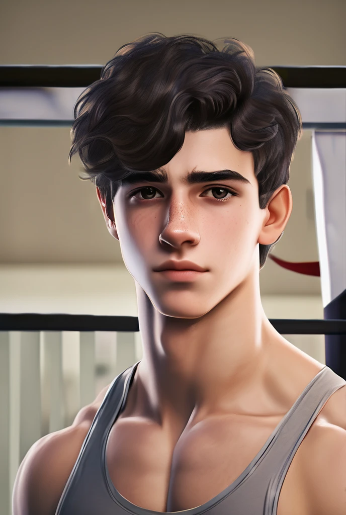 Smart boy, muscular body without clothes, realistic, face as it is in photo