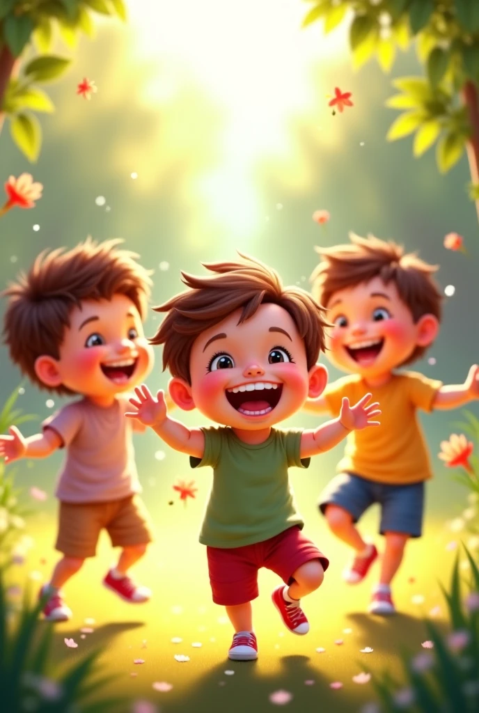 Imagine 3 kids looking up to camera. It's a top angle wide shot 
