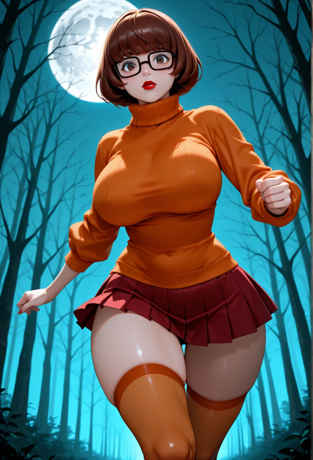 NSFW (nude) (Velma, sparse pubic hair), full body, in a spooky haunted house