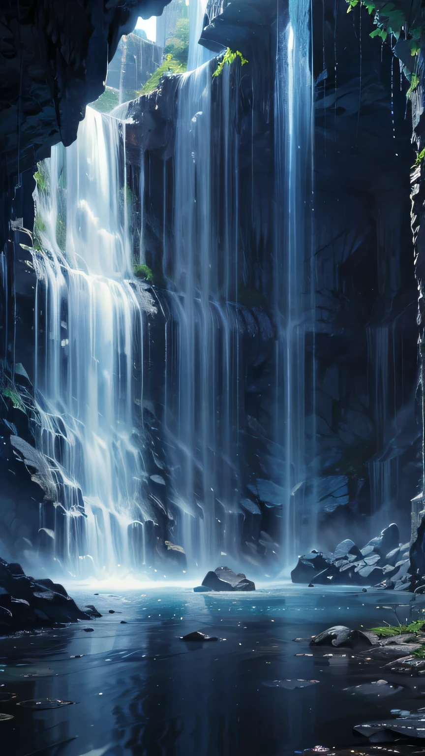 Huge underground lake , reflection, Cascading Waterfall, stalactites,
masterpiece, best quality, (cel anime),anime style, hard-edged,high resolution,sharp focus,(Super Detail,very detailed),(very detailed CG unity 8k wallpaper), (vibrant colors),{best illustration},