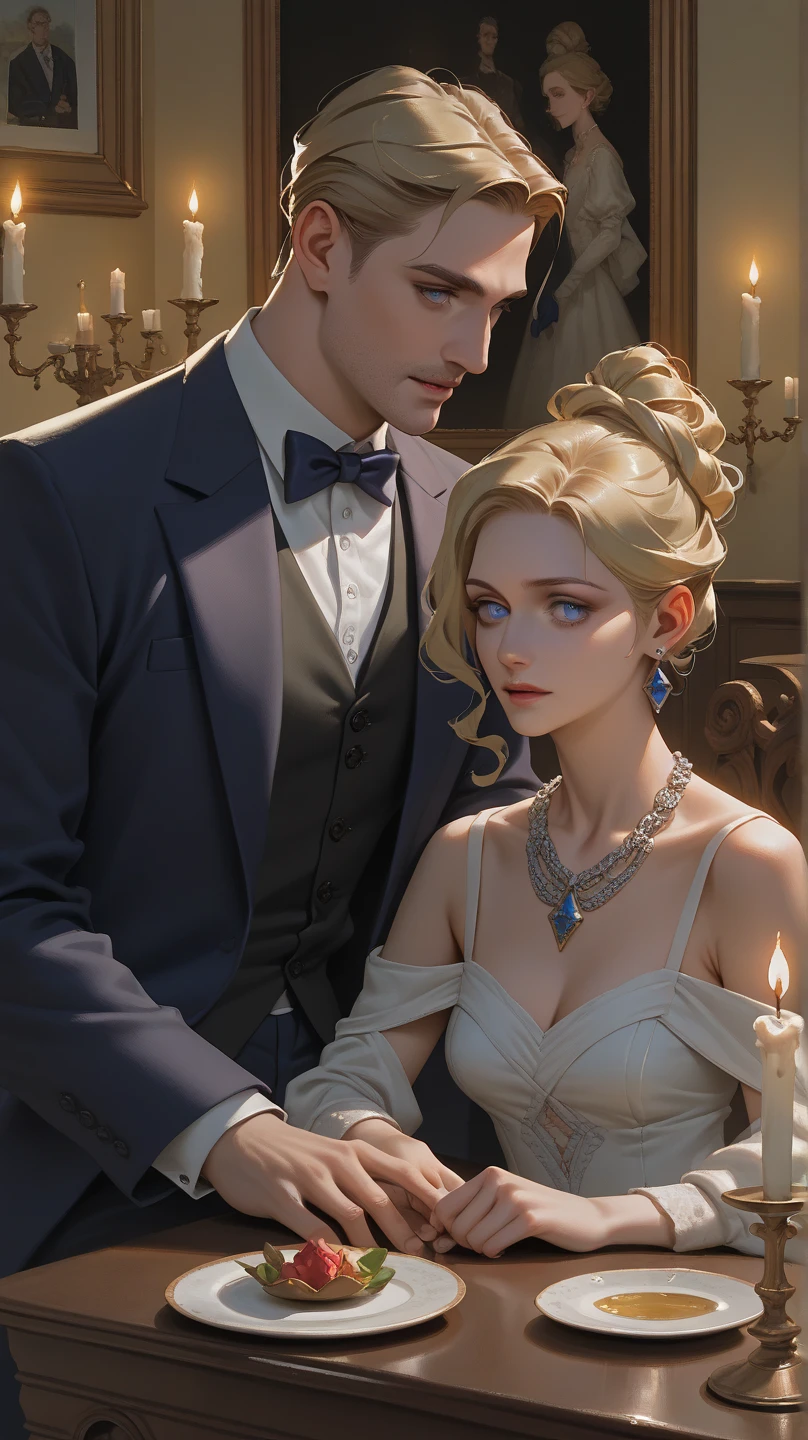 Two Caucasian women in formal clothes posing for a photo, wlop and sakimichan, Gweiz-style artwork, Urop and Rostran, Vrop and Andrey Ryabovitchev, Neo-artcore and Charlie Bowter, Reusch and Urop, Knight and Princess, Reusch and Ross Tran, Gray-haired