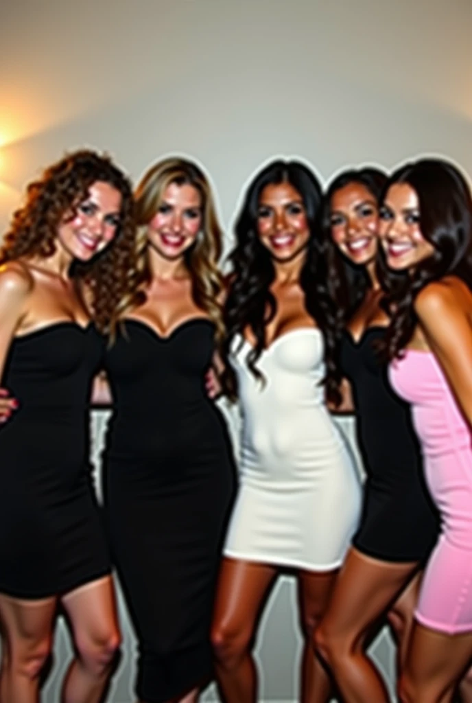 Four stunning women, JJ breasts size, pose together for a glamorous evening photograph, dressed in elegant, form-fitting evening gowns. Each woman exudes confidence and beauty, showcasing their unique styles. The first woman on the left wears a silver and orange dress with intricate beadwork and a plunging neckline. The second woman dons a shimmering gold dress that accentuates her curves with a deep neckline. The third woman stands out in a dramatic black dress with sheer panels and studded detailing, her long dark hair cascading over her shoulders. The fourth woman on the right opts for a sleek black gown with thin straps and a daring neckline. The background suggests an upscale outdoor venue at night, with subtle, twinkling lights adding to the sophisticated ambiance. The overall atmosphere is one of high fashion, elegance, and a memorable night out.
Art Styles:
Photorealism
Glamour Photography
Artists Referenced:
Annie Leibovitz (for her ability to capture the essence of her subjects in a high-fashion context)
Mario Testino (for his glamorous and polished photographic style)
Categories:
Fashion
Portrait
Evening Gowns
Outdoor