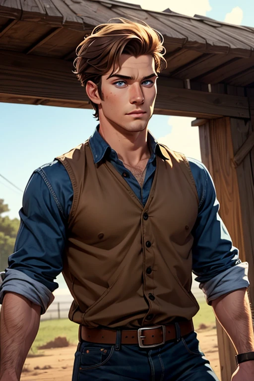 Draw me a picture of Flynn Rider from "Tangled" with Shirtless and he's very sweaty