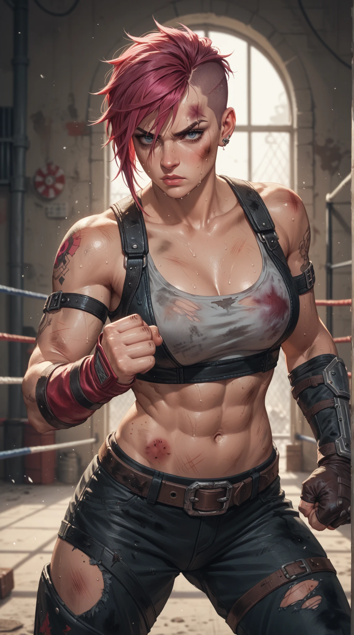 best quality, ultra high res, photoshoot, (photorealistic:1.4), 1girl, caucasian, bodybuilder girl, big breasts, big , muscle girl,
there is a woman in a tight white shirt flexing and posing in the gym, a portrait inspired by Louisa Matthíasdóttir, tumblr, renaissance, amouranth, anna nikonova aka newmilky, with red hair and blue eyes, (light brown hair:1), looking at viewer, cute, detailed eyes, detailed face, collar, looks dangerous, realistic, mma gloves, blood on gloves, blood on hands, blood on arms, blood on chest, blood on shirt, blood on stomach, very excited, kneeling, masturbating, orgasm, much pleasure, bob cut, hard nipples, licking her finger, seductive