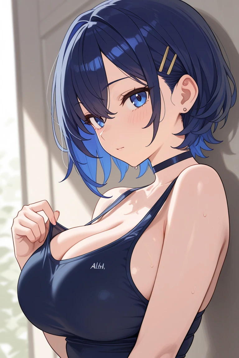((masterpiece, best quality)), high resolution,ultra detailed,8k,16k,detailed background, perfect lighting,detailed beautiful eyes, 1girl,solo,nsfw,embarrassed,blush,steam,sweat,in heat,(happy smile),look at viewer,face focus,(from above,front view:1.2),upper body,seductive eyes,fisheye lens,be breathless,((bikini,naughty smile,leaning forward,hands on knees)),((cleavage)),curvy,pale skin,medium breast,Yelan hard
blue hair,blue eyes,medium bob hair,(anime style,colorful,thin pubic hair),