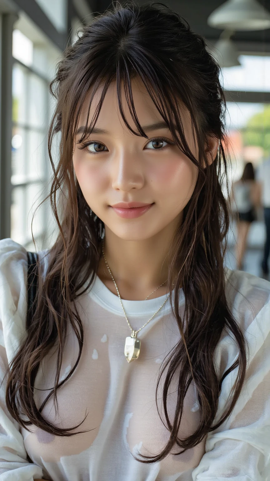 8k,Highest quality, masterpiece, Ultra-high resolution, (Realistic:1.4), RAW Photos, (Real skin texture:1.3), (Film Grain:1.3), (Selfie angle),One girl,Beautiful and detailed eyes and face,masterpiece, Highest quality,close,Upper Body,Completely naked,A Cup,chest
