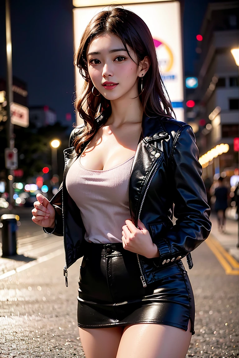 1 beautiful young girl, Super beautiful detailed face, Symmetrical black eyes),  hime cut hair, (Fine face:1.2), High quality, Realistic, Highly detailed CG unified 8K dendenden wallpaper, Highly detailed, High-definition raw color photos, Professional Photography, Realistic portrait, Cinematic Light, Beautiful detailed, Super Detail, high details,  depth of fields, semi long hair、thighs thighs thighs thighs、beauty legs、Bare legs、 Super beautiful detailed face, KPOP Idol Face,(Best Quality, 4K, 8K, hight resolution, masutepiece:1.2), Ultra-detailed, (Realistic, Photorealistic, Photorealsitic:1.37), (Beautiful detailed eyes, Beautiful detailed lips, extremely detailed eye and face),  Physically-based rendering, Vivid colors, (Big Tits, ultra gigantic tits, Super super big, Glamorous body), (Black tank top、Black shorts、Black long coat),(Long black straight hair, Shiny hair, Shiny skin), (Holding a knife in your hand)、(Sharp eyes)、(Cyberpunk City)、(Cyberpunk City at night)、(FULL BODYSHOT)、(Holding weapons)、(cool lady)、(Punk Girl)、(Steampunk woman)、(Assassin)、(Crisp eyes)、(Full body shot:1.1)、(deserted night town)、(Sharp look)、(Midnight City)、sexy  pose