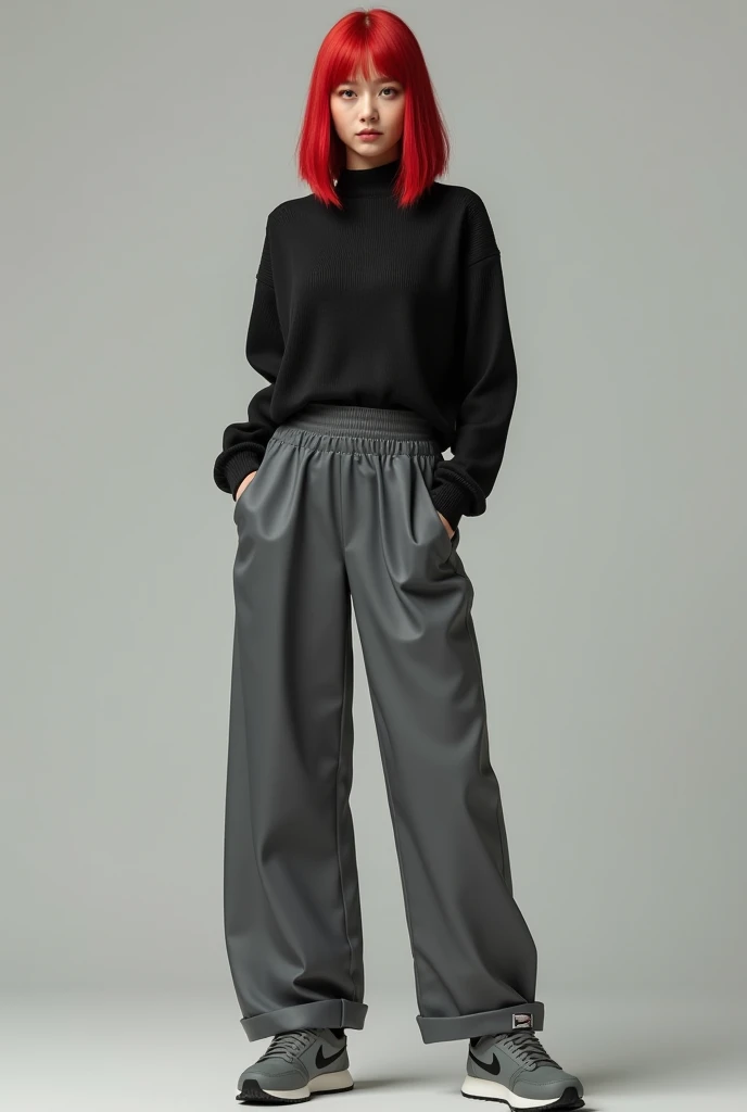 Best quality, masterpiece, ultra high resolution (photorealistic: 1.4), raw photo, 1 girl, European, cute and adorable girl, teenage girl, wearing black hijab, white shirt, black shorts, ((black socks)), white air force sneakers, in a photo studio, full body view, funny pose