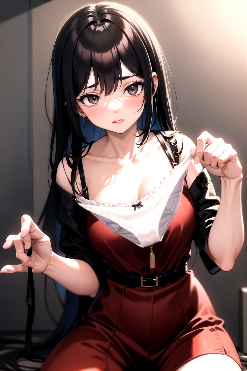 kurumitokisaki, tokisaki kurumi, pelo negro, dos colas bajas, (pelo sobre un ojo:1.5), (ojos rojos:1.2), (little mom:1.2), ROMPER blush, sonrisa, muslos, arco, cinta, escote, volantes, delantal, white muslos, wristbands, mucama, mucama headdress, correas de liga, ROMPER looking at viewer, ROMPER indoors, cama, camaroom, ROMPER (Obra maestra:1.2), mejor calidad, high resolution, fondo de pantalla de unidad 8k, (illustration:0.8), (hermosos ojos detallados:1.6), cara extremadamente detallada, Perfect lighting, CG extremadamente detallado, (manos perfectas, perfect anatomy), 1girl, duct tape, wrapped around mouth, silver, gagged, improvised gag, tape gagged, bound, bound chest, bound arms, restraint, tied up, arms behind back, strapped with belts