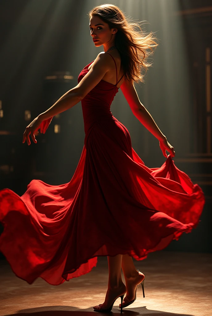Photo-realistic quality、Dancing flamenco with passion, Beautiful and elegant, Red dress, Japan idols at 20 years old、Beautiful Japanese Model、Detailed and beautiful eyes、Cute smile、A soft and gentle look