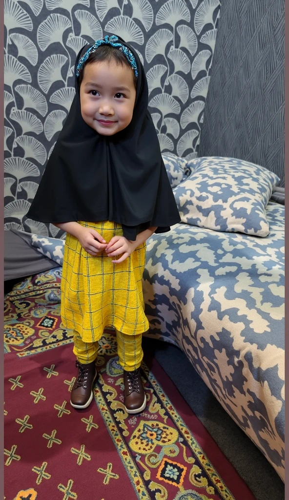 ((Masterpiece)), ((perfect)), ((detailed)), beautiful fave, (Hijab teen girl),gh full body, (slack down thin chest, cubby huge pussy), wearing transparent chiffon long sleepwear, yawning orgasm at bed