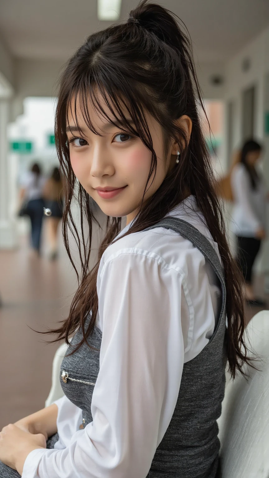 Highest quality, Realistic, 1peopleの女の子, woman,(Skin Dentition), Mid-chest, (bright), (Professional Lighting, Bokeh), (street), people々, crowd, Braided bangs, (blouse:1.5), (I wore:0.8), nice, bloom, Floating Hair, (Dynamic pose:0.6) , Soft lighting, ,((( She is being made to cum)))