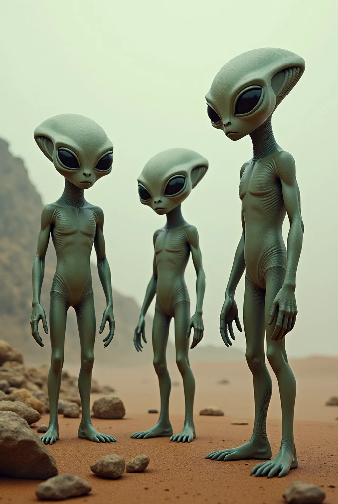 (((Masterpiece))), (high quality),(one alien boy:1.2), 40 years old,(frowning),5 heads,(Skinhead,Gray aliens,Large, dark, almond-shaped eyes,:1.2),(No hair, no whites, no ears:1.3),(Wearing a silver body-fitting suit:1.2),(leaning forward,arms behind back:1.5),Plain background,(from above:1.5)