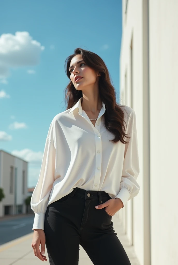 (8k, RAW photos, top quality, masterpiece: 1.2, ultra detailed, super resolution, real photos: 1.37), (Full body photo), 1 noble elegant Japanese lady, A lot of wrinkles on the face, plumw, (standing contrapposte), Denim skinny little shorts, Thighs white, Good skin radiance, Small tunic T-shirt, tight-fitting, large pelvis, Black heels, Shiny, mature pretty woman, Moist clothes, Smile, Daylight, Looks like 1.8 meters tall, Large breasts, big cuvy hips, Thin waist, Long legs, skin hyper-detail, 45 years old, Perfect face, Fantastic look, (Detailed facial features), Wavy hair, center of street, crowd of people,
