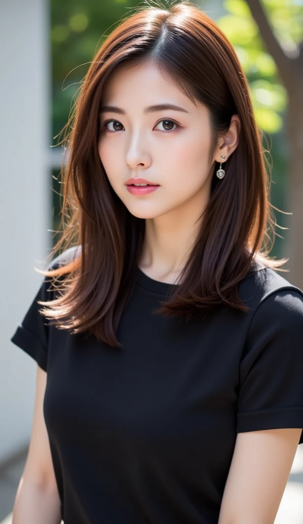 dark brown hair、light brown eyes、Japanese actress、lady、Iは彼に似ています&;I'Iは40歳くらいです.、(intricate details:1.2)、(highest quality:1.4)、 (ultra high resolution:1.2)、ultra high resolution、(fine eyes)、(detailed facial features)、ticker、8K resolution、D cup size breasts、long hair、singapore terrace restaurant、view of singapore、Sit comfortably on a sofa on the terrace of a cafe with a beautiful view..、relax、lean on the backrest、Clothes in light tones、