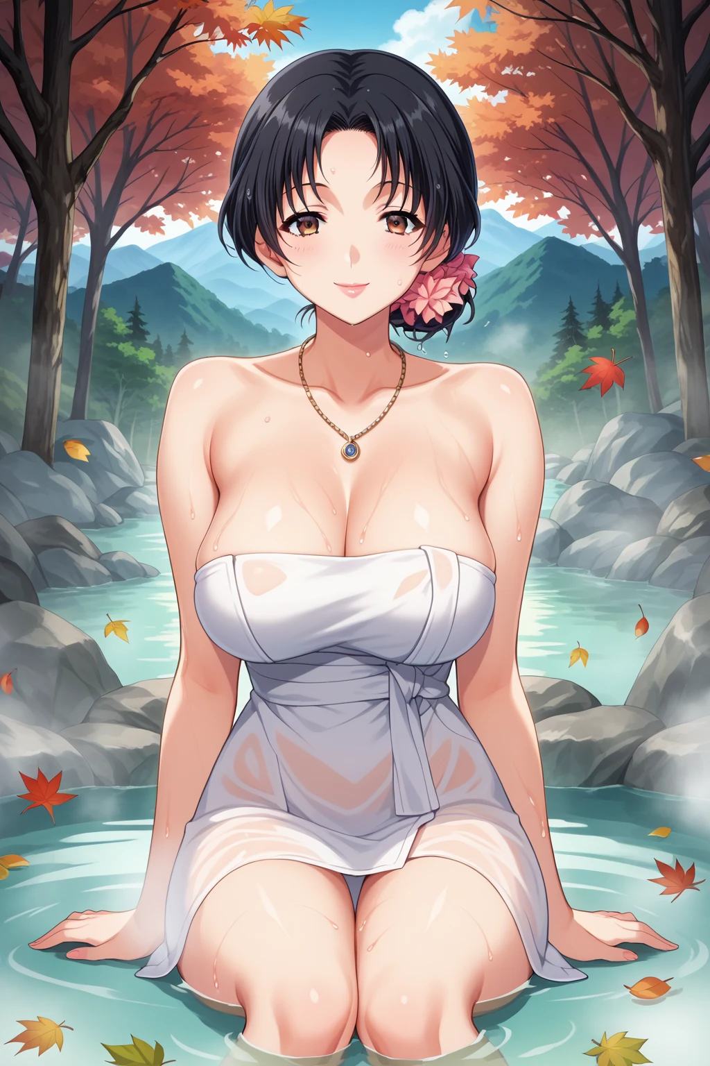 best quality,masterpiece,1girl,solo,(((13years old))),japanese girl,an extremely cute and beautiful girl,highly detailed beautiful face and eyes,petit,cute face,lovely face,baby face,shy smile,show teeth,black hair,medium short hair,flat chest,skinny,slender, nipples sticking out on clothes,(((wearing a wet white thin mini yukata))),(((Laying down on her back on ground))),(missionary position,1:1),she is looking at the viewer,her hands fingering herself, pull off clothes,(undress:1.1),(no underwear:1.1),(open legs wide:1.1),(M-shape position,1:1),(no bra:1.1),(((NFSW)),((From above))
