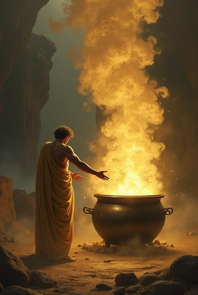 Image: Apostle John, inside a pot full of boiling oil with fire around it and a light above his head