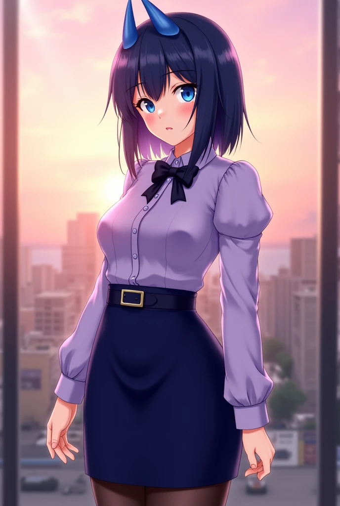 (masterpiece, highest quality:1.2), 1 girl, alone, Akane Kurokawa, 1 girl, dark blue hair, medium hair, one length bob, Add some bangs to brighten your face, Hair ends remain thick overall. , blue eyes, green eyes, school uniform, blue tie, gray pleated skirt,pink good、exposed chest、Exposed pink nipples、No bra