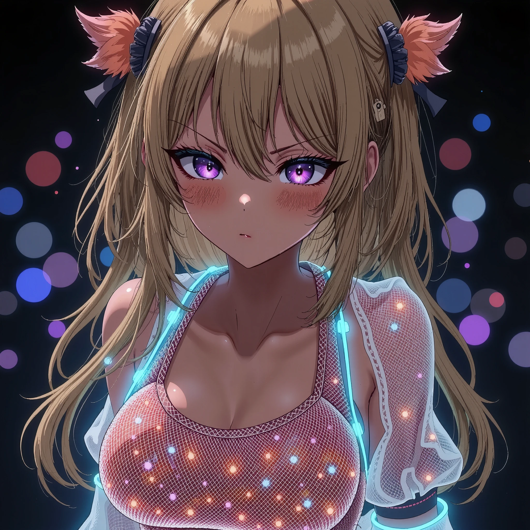 1 girl in luminous clothes、solo、(kogyaru)、8K high resolution、extreme detail、realistic、HDR、studio lighting、vibrant colors、bokeh、Dark Atmosphere、fantastic、Everything emits half light