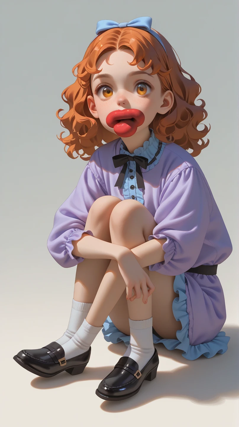 （blue skin:1.4）,(drool),girl（blue inside mouth),saliva,(girl),high quality,anime screencap,cute.(knee high socks),gothic fassion,white,(move up and down)