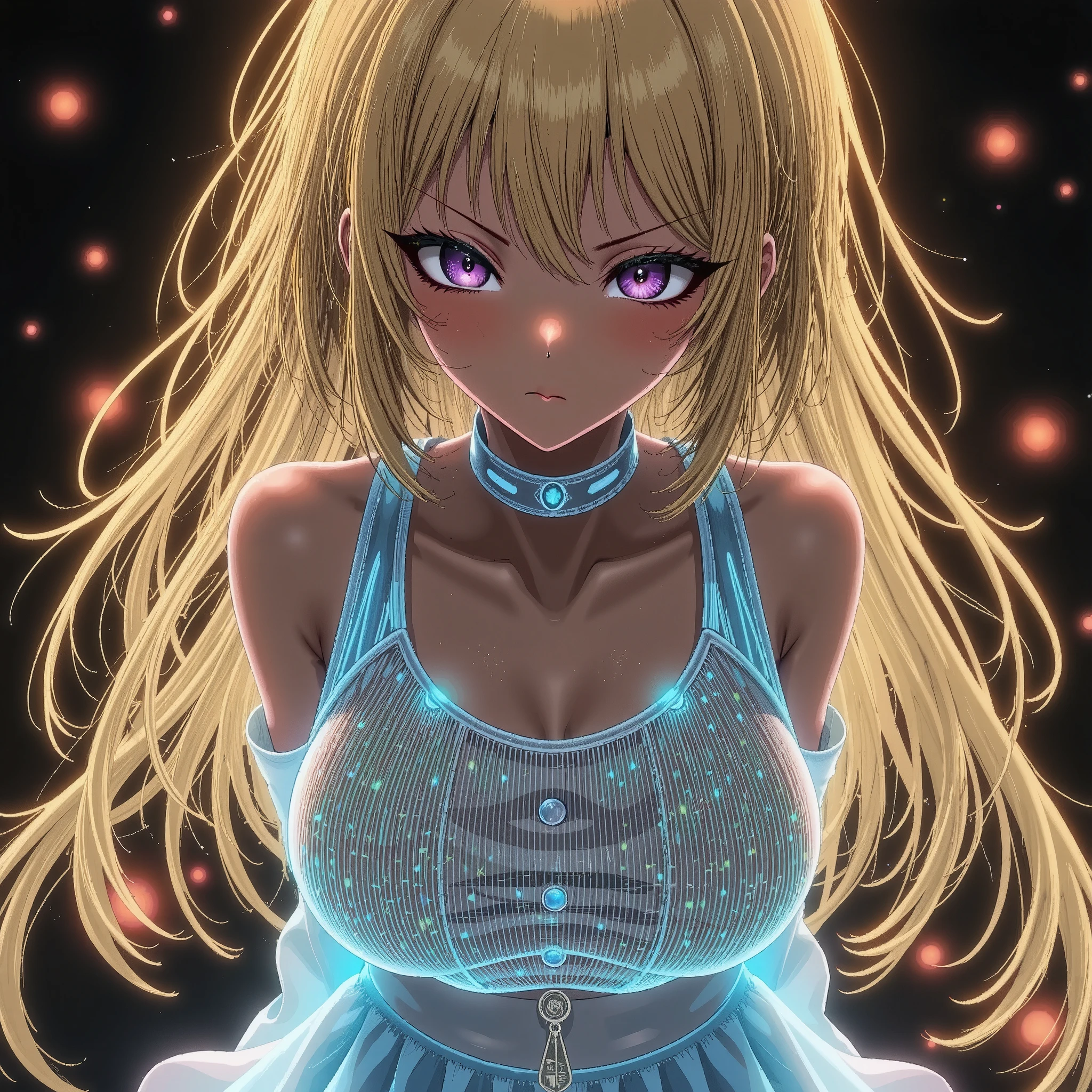 1 girl in luminous clothes、solo、(kogyaru)、8K high resolution、extreme detail、realistic、HDR、studio lighting、vibrant colors、bokeh、Dark Atmosphere、fantastic、Everything emits half light