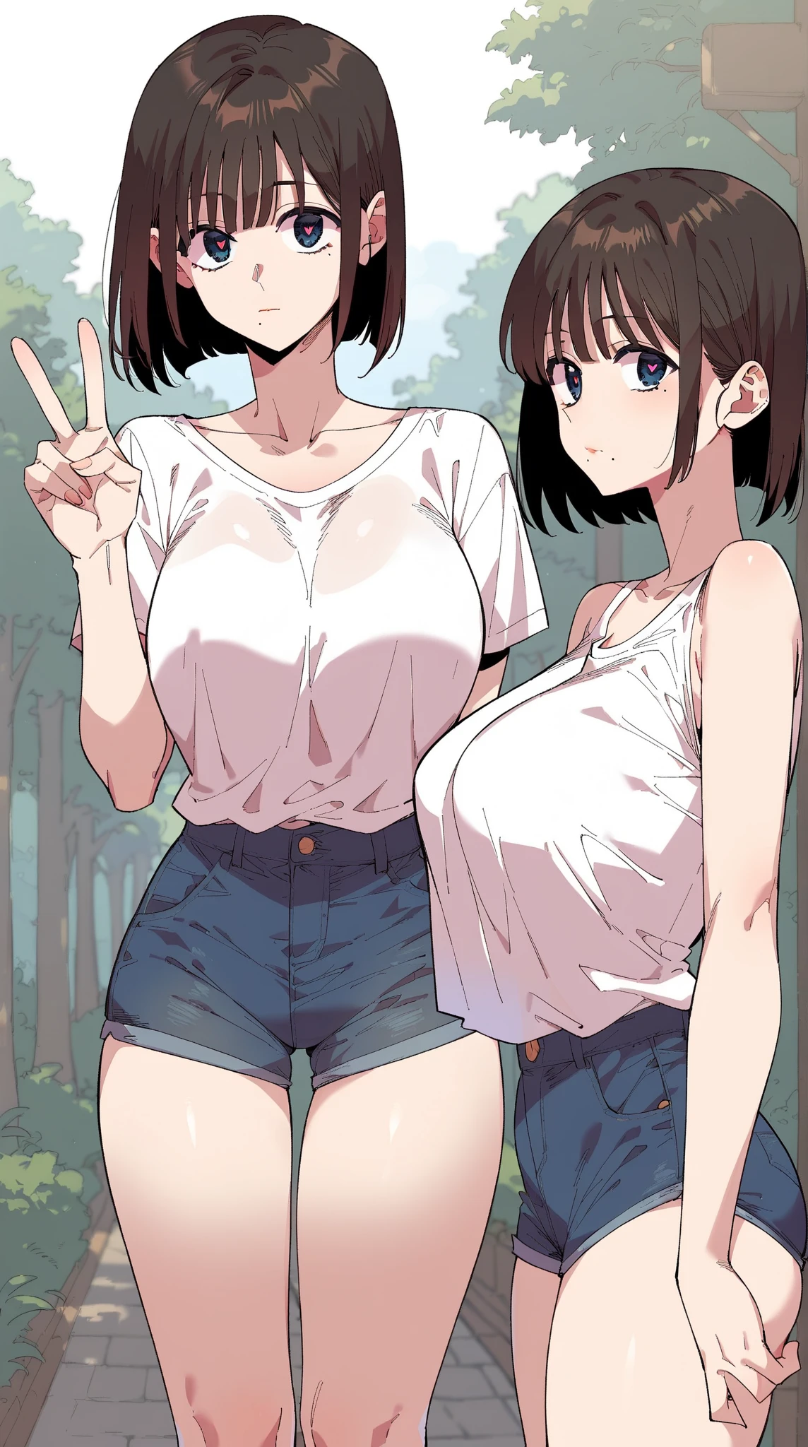 2 girls on vacation in sexy outfits on a meadow