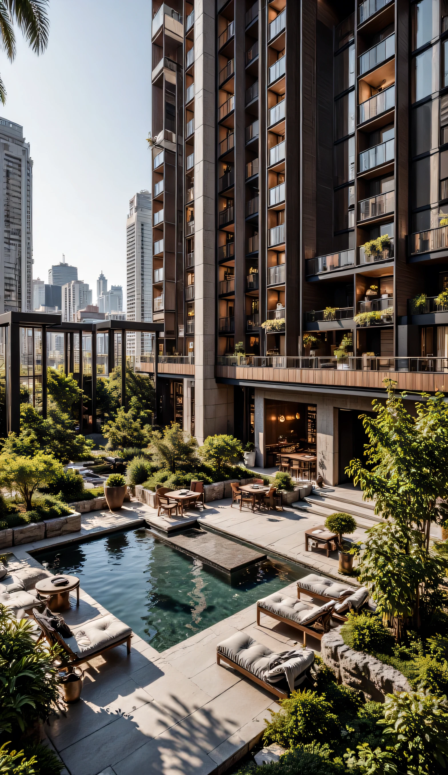 4K,8K,Studio Quality,Inside Highclass Penthouse Tower Roof Garden, make the photo realistic, vibes color with red and dark, Billionaire Vibes Roof Garden,Full Furniture. 