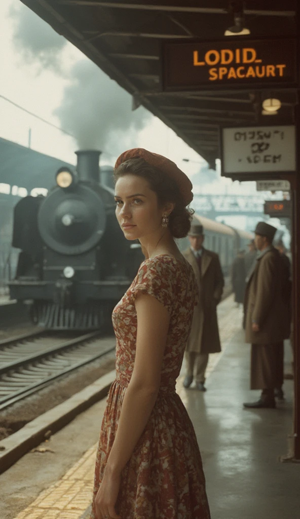 In the scene, Julia sat alone within a vintage-inspired train station that echoed the dust of forgotten eras, clad in a vintage 1920s-style flapper dress with its dropped waist and cascading fringe, her bobbed hair styled in a chic asymmetrical manner that seemed to symbolize the passage of time, as she gazed off into an uncertain future while grasping a worn luggage tag - perhaps a key to unlocking a life of adventure and change. <lora:txsooz18f49473caeo19a:1>