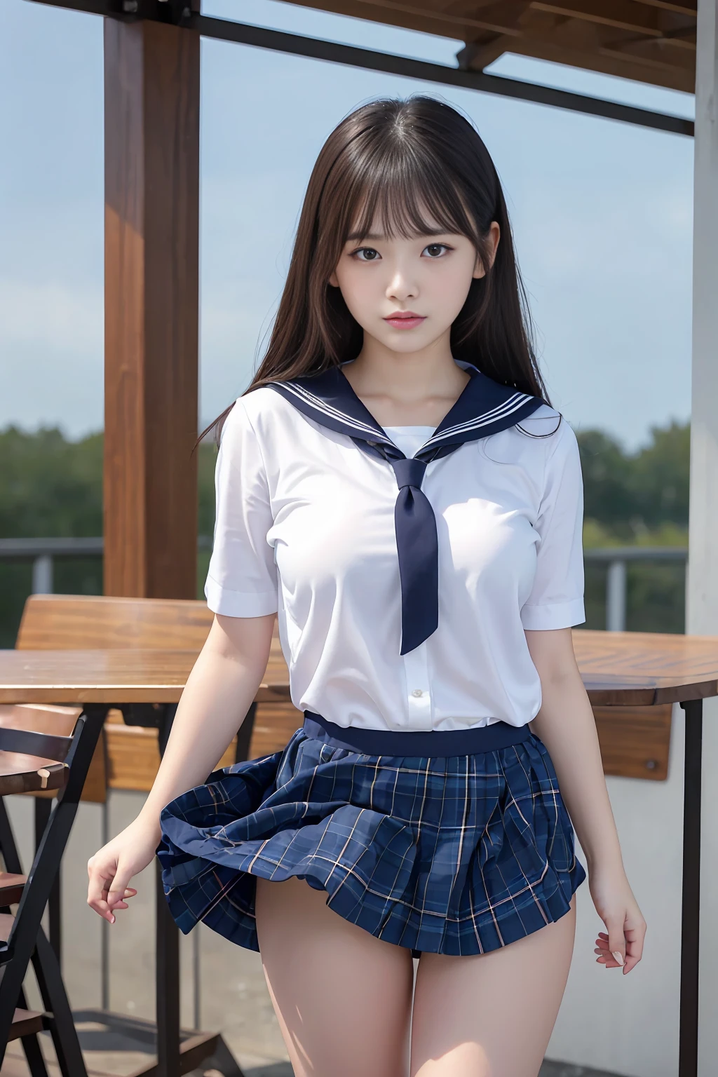 surrealistic、top-quality、 超A high resolution、Nikon Z 85mm、({(Raw foto:1.2)})natural soft light、profetional lighting、
realisitic、Super live-action、Photorealsitic、The crotch is visible、{frontage、Angle from below}
({{Hands are out of the angle of view}})portlate、Cute High School Girl、Uniform miniskirt、Cute sailor suit、Sailor suit skirt、Dark blue skirt、
Both legs are bent、The toes are on the ground、The legs are spread in an M shape and the panties are visible.、Delicate thighs visible from the front、
Japan schoolgirl uniform、White panties visible from uniform miniskirt、(Panchira)Uniform miniskirt、Perfect raw legs、delicate legs、
perfectly proportions、A sexy、Chest visible、
Squatting deep in the city、Show your pants around town、
ulzzang -6500-v1.1, Well-formed face、perfectly proportions、Well-formed fingertips、
Cute High School Girl、 Beautiful face in every detail、Realistic human skin、Provocative facial expressions、Semi-long、Smooth hair、de pele branca、light skinned、 (hyperdetailed face、(very detailed lips、{round and detailed eyes}二重まぶた、Moist eyes、{Very delicate eyebrows})) (Strong-minded、(childish、pure、Attractive woman、charmed、glamor、Victory、Cheeky、glad、kawaii、Good aroma、))