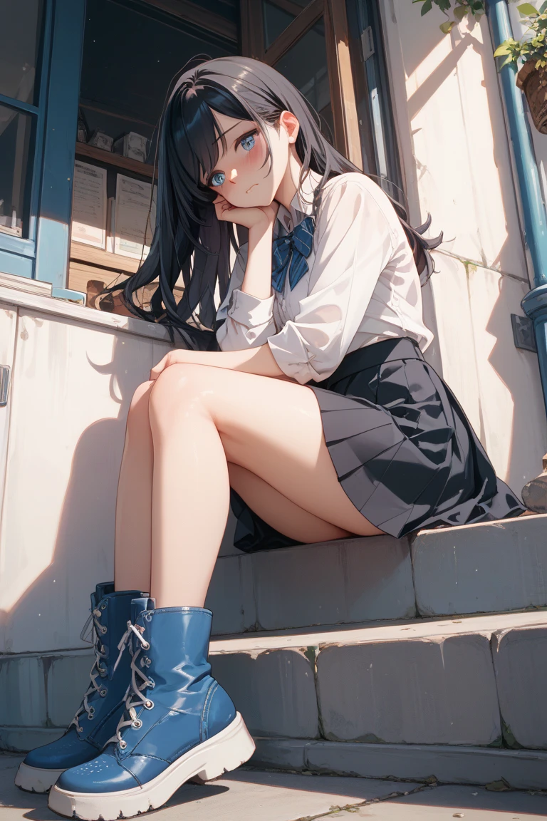 (tmasterpiece, top-quality,best qualityer, offcial art,Beauty and aesthetics:1.2),(1 girl:1.5),extremely detaile,(s fractal art:1),rich colourful,highest details, s the perfect face,Sitting on the steps, hdr, Full background,(DOA:1.3), Skirt,Small top,(light stre),striking visual effects,dynamic streaks,Luminous trajectory, vivd colour,Bare legged,White cotton socks, Perfect leg shape, ((leg loops)), Solo , Looks sweet, Smile, looking at viewer, JK, Lace, Single horsetail, hair splayed out, Cortical leg ring, Lace leg loops, Almost exposed panties, Small skirt to the knee, Lift the skirt with one hand, Expose part of the panties, ((No shoes)), Beautiful face, Nice legs, Full body appearance, Reach for the camera, without wearing shoes, Wear only socks, The socks have lace, an off-the-shoulder top, The sleeves are translucent, Lift the skirt with one hand, Disgusted eyes, Two feet exposed, nudegirl, white short socks, lace-trimmed, ((loose socks)), Lift the corner of the skirt, Tie a strap around your thigh,Two feet, one in front and one behind,Clear leg lines, Girl shows her white socks, Fold socks ,White_Socks, Socks, Toes, sole, (Ruffled socks:1.5), school uniform, Hands back, One foot up, There is a strap tied around the thigh, sakura flowers falling, Blur close-up, Clear portraits, outdoor, Sit on the doorway steps, Oblique lens, Touching the hair, Touch the skirt, ((Short socks)), ((Socks are short)), soft light , Hold the ground with one hand, Touch your ears with one hand, Touch the skirt with one hand