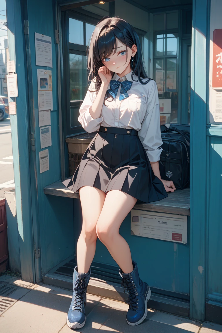 girlfriend,Color scheme,Lolita style,Female pervert,Uniform heels,long leges,(Full Focus),(Full body shot :2),Must show your face,Must have stockings,The stocking style is pantyhose,Puzzles are prohibited, Detailed and complex background, glittery, reflective light, hyper HD, Award-Awarded, A high resolution, High detail, Chiaroscuro, Cinematic lighting, Masterpiece, Ray traching,structurally correct, Super detail, High quality, High details, Best quality, 16k,anatomy correct