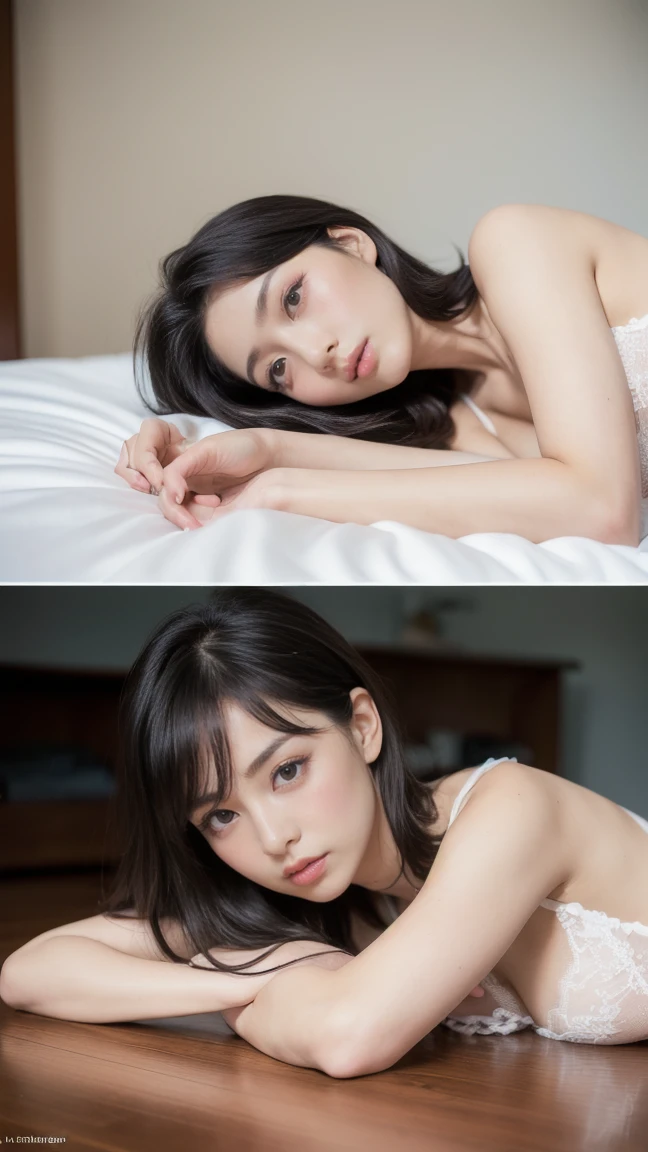 topless、Japan high school girls、Shortcuts、Sexy pose、bedroom、Lying in bed