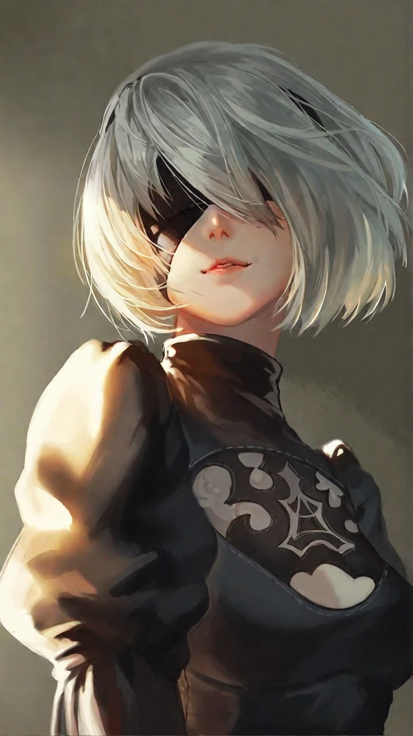 Garota anime com cabelo loiro e top preto posando para uma foto, 2nd B deny automata, 2 b de negar automata, 2nd B of denying automata, negar:automata inspired, negar : automata inspired, Nier 2 B, 2 b, 2b, deny automata, Negar autoamata, deny automata artsyle concept, melhor qualidade, 8k