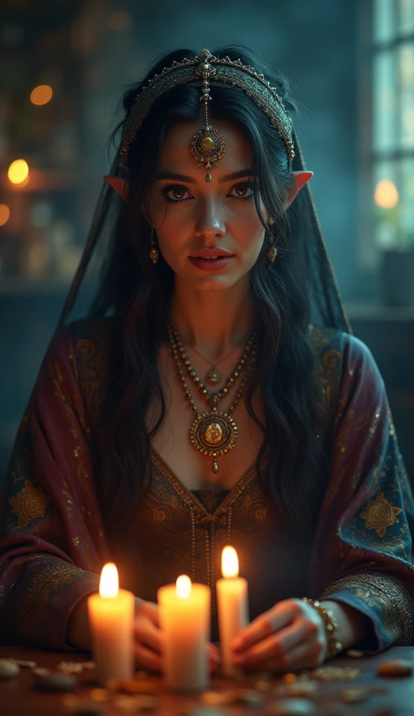 24 year old elf woman, cabello rubio, ojos azules, younger cute face, del fantasma de Cantervill. Realizando un hechizo de magia. ritual prohibido dentro de una misteriosa cueva.. We are sure that only a talented artist like you will be able to capture the essence of this magical and mysterious encounter... Your drawing will be essential for the creation of a unique publication., which combines the gothic atmosphere and the charm of the supernatural. Recuerda agregar detalles evocadores., como llamas de velas bailando en la oscuridad, Sombras que se mueven siniestramente a lo largo de las paredes de roca., y las garras de la Virgen Otis aferradas a la piedra. Highlights the aura of mystery and emotion that this forbidden encounter evokes..
