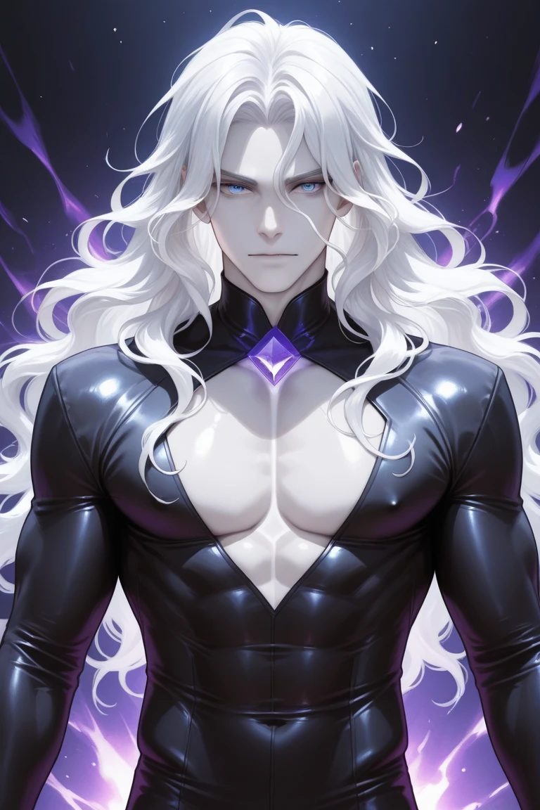 masterpiece, highest quality, (solo focus), (perfect face:1.1), (high detail:1.1), dramatic, 1guy, (pale skin), long white hair, white eyes, [light eyebrows], solo, long hair, moon, night, white luxury suit, covered navel, pouty lips, covered, futuristic city, detailed background, art by artgerm, cinematic lighting, white and pink tetradic colors, cinematic lighting, roses