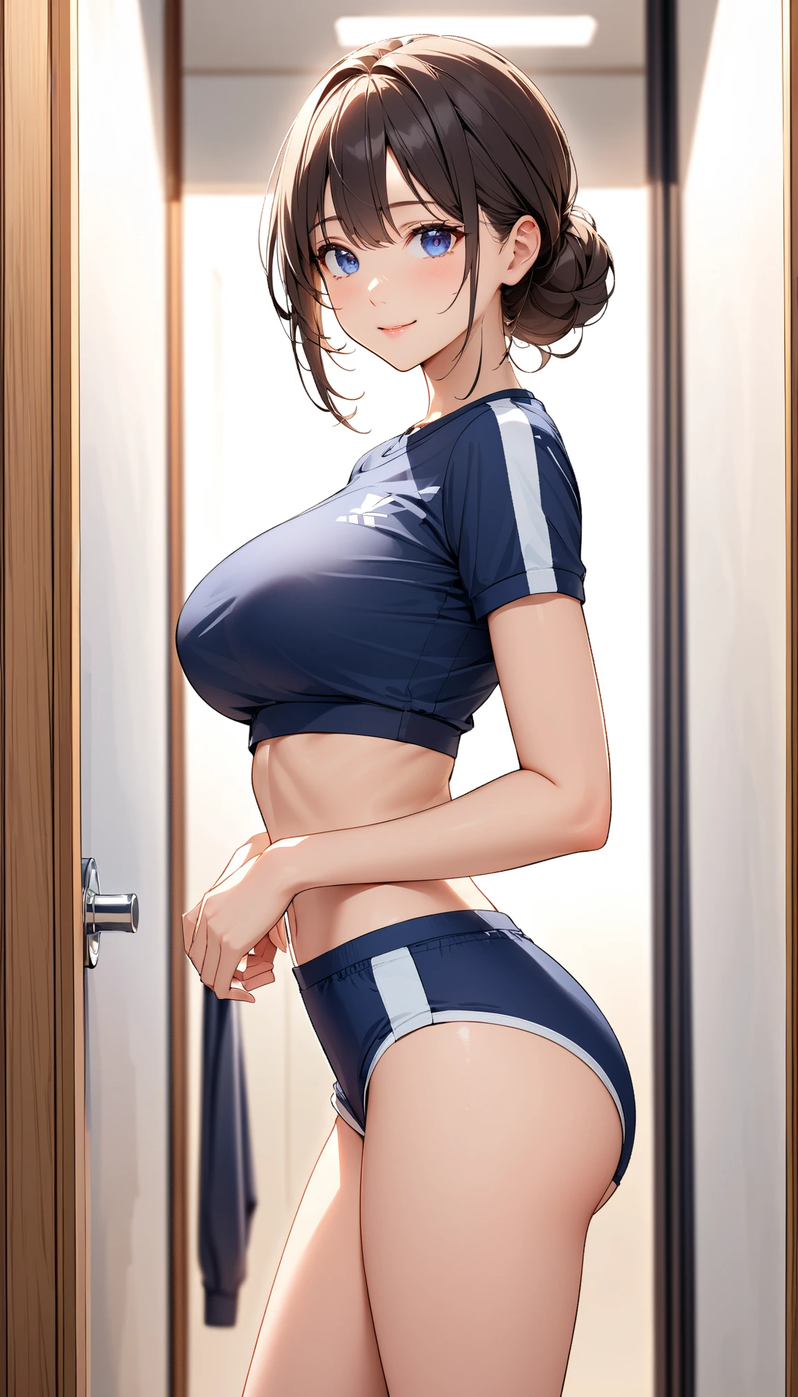 (((masterpiece, best quality, ultra highres, 1 girl, solo, no background))), super detailed skin and face and eyes and finger, beautiful japanese woman, small breasts:1.5, skinny, light brown hair, white background, very short pixie hair, Knee shot, Generate with illustrations, Various expressions, Various poses, Please draw the entire character within the frame, ensuring that the head, arms, and legs are not cut off. The background should be simple, with the character positioned centrally, outline, anime, 2d, boyish, smile showing teeth, Sexy sportswear, spread legs,