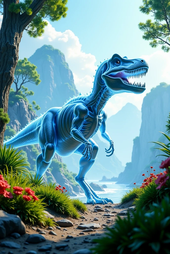 (masterpiece background, Best quality 9:16), T rex caminando, translucido
