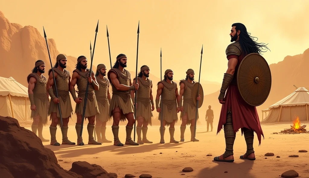 Seven tribes in Greek times stand in a horizontal line.