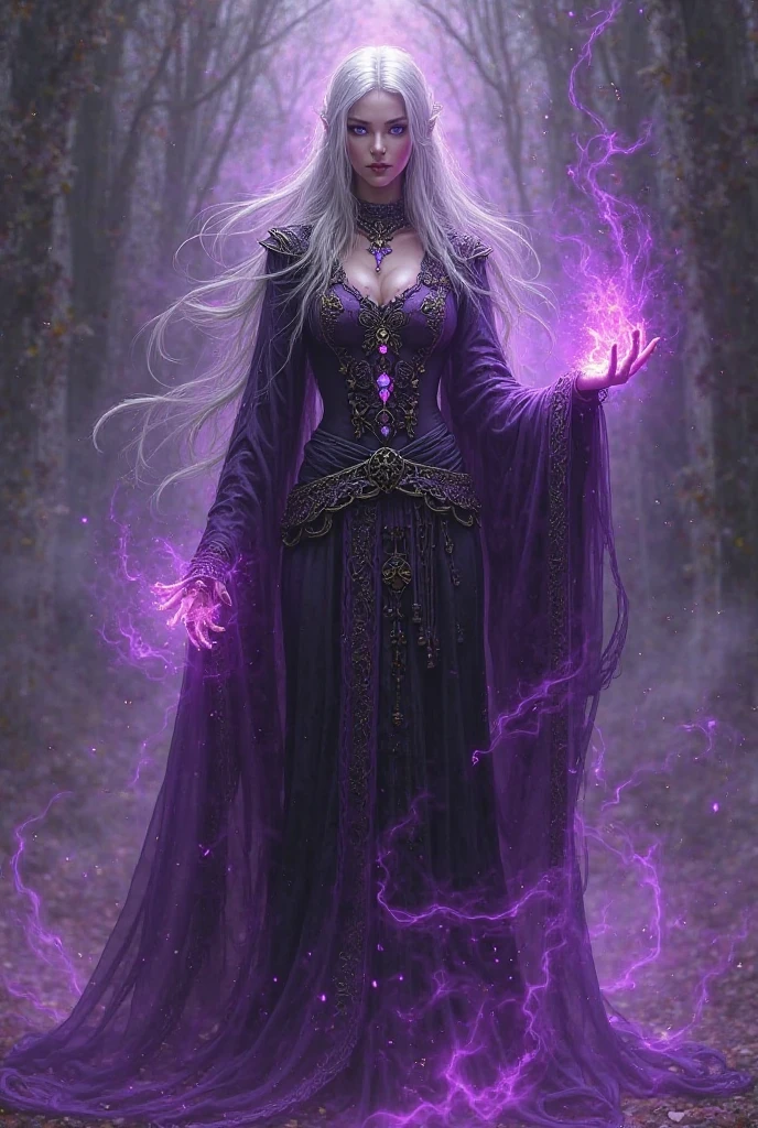 Make a purple female spectre with fire fists with a purple fire face