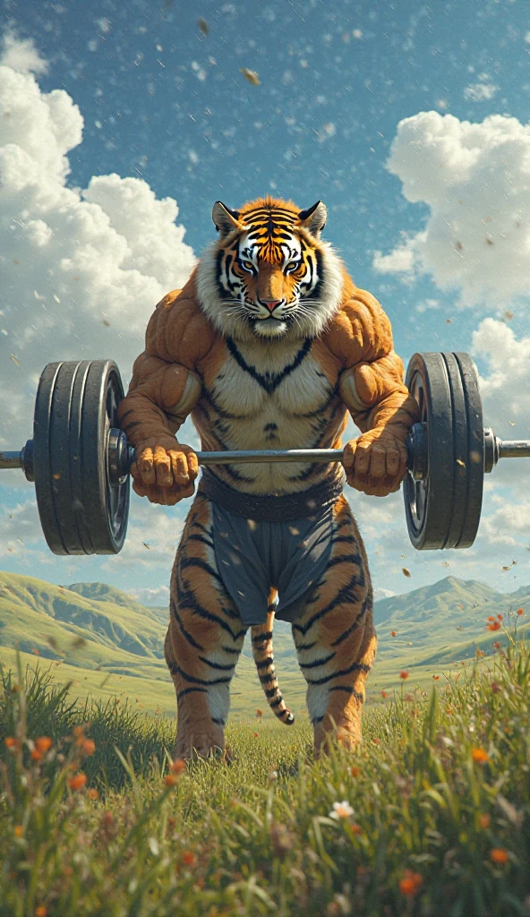 I want you to show me a tigress , exercising with weights 