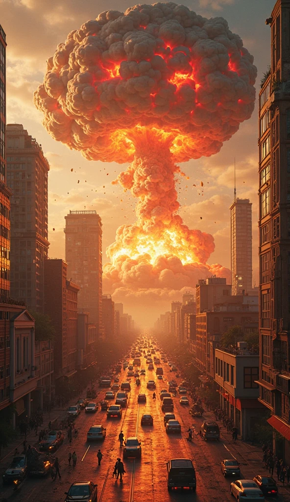 miniatur model of an atomic explosion , destroyed city