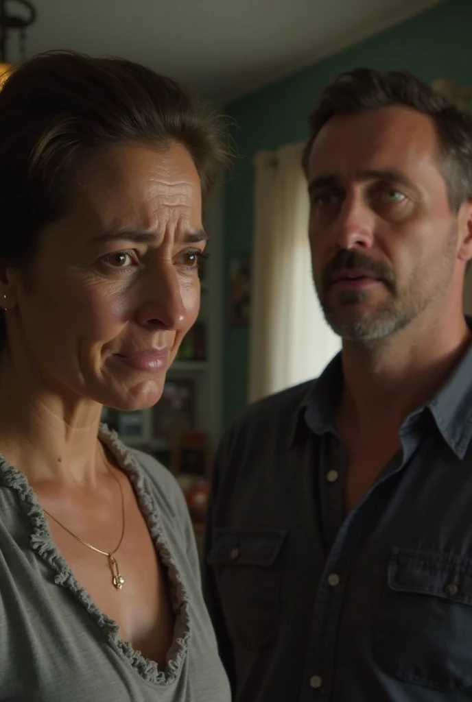 2heads, mom and dad, age 38, Irish, two heads on one body, one torso, casual clothes,