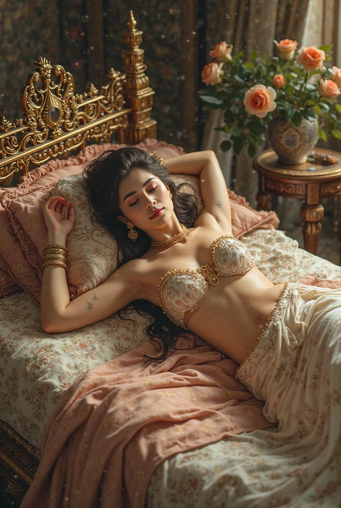 xuner,(ultra high res,photorealistic,realistic,best quality,photo-realistic),3d, (crystalstexture skin:1.2), (extremely delicate and beautiful),(natural lighting), 1girl,jewelry,long hair, black hair, looking at viewer, earrings, white skin, soft lighting, absurdres,shiny skin, hair ornament, large breasts