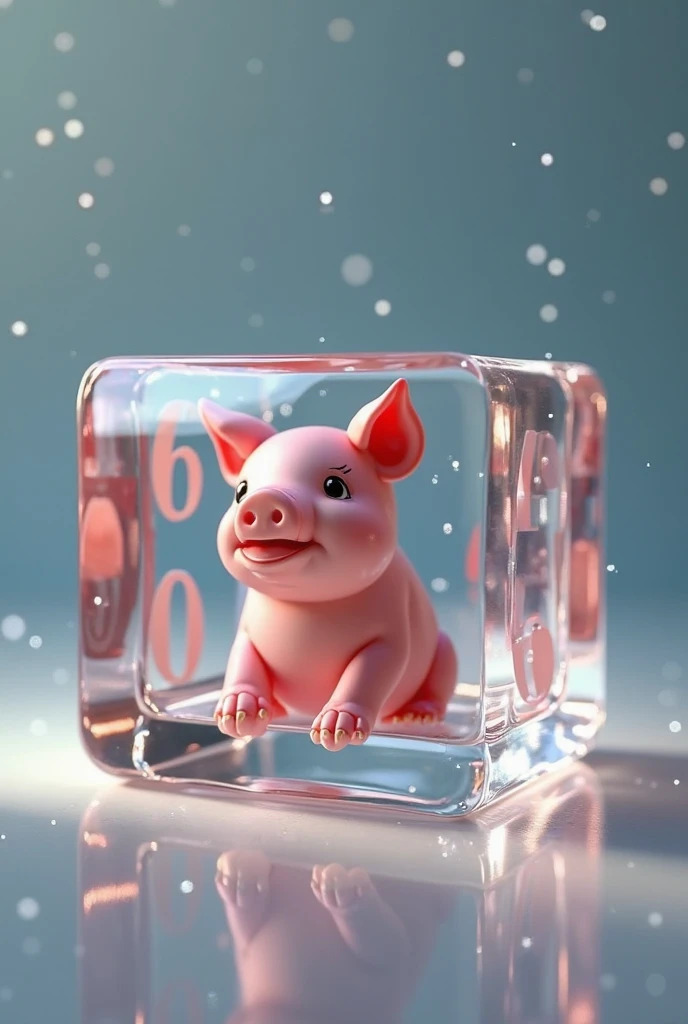 tmasterpiece，Transparent piglet，in pink，Glass elements，Transparency effect，water elemental，water dripping，Small water droplets adhere to the surface of the glass piglet，The surroundings are predominantly white，ren，The lighting is soft，pure，softlighting，ambient lights，natural soft light，Background bokeh，closeup cleavage，Put on water，crystal-clear，Melting of ice photorealism，8K，The light produces a reflected refraction on it