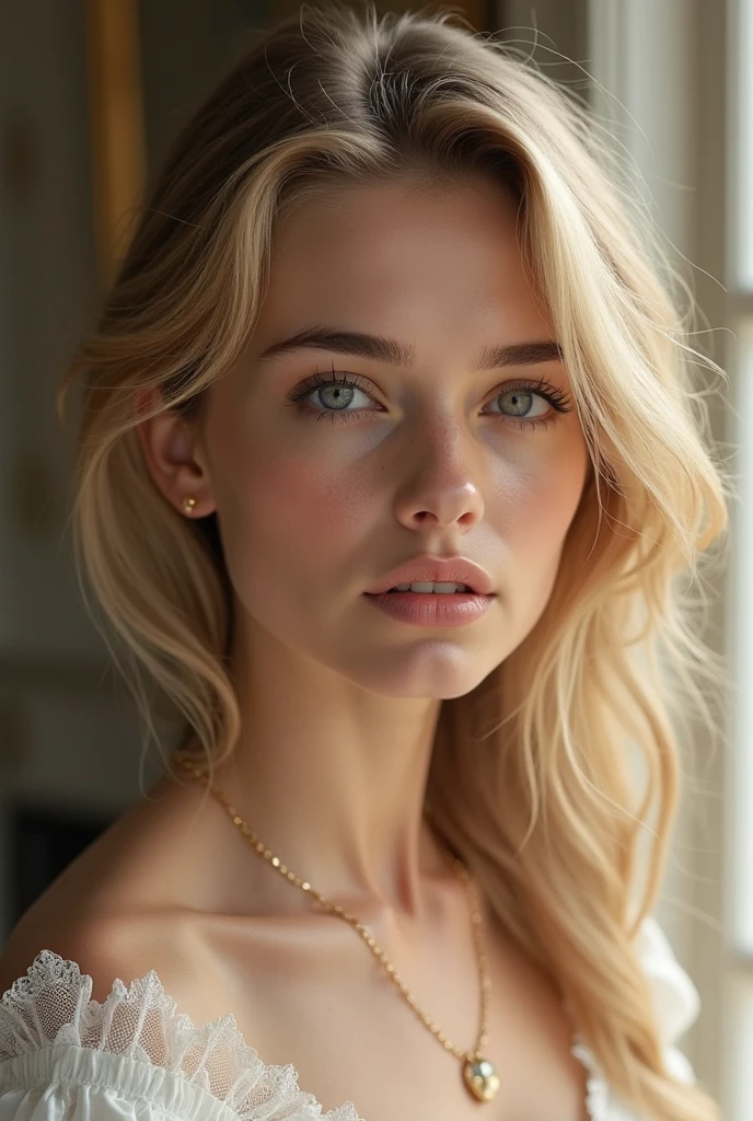 (Obra maestra, mejor calidad, photorealista, high resolution, Photography, :1.3), toma muy cercana, Sharp focus, 1 chica rubia, chica europea, hot model, ojos y pupilas muy detallados, realista skin, forma de cuerpo delgado, escote, cabello extremadamente detallado, cara delicada y sexy, mirada sensual, labios brillantes, exterior, ((realista, super realista, realism, realista detail))