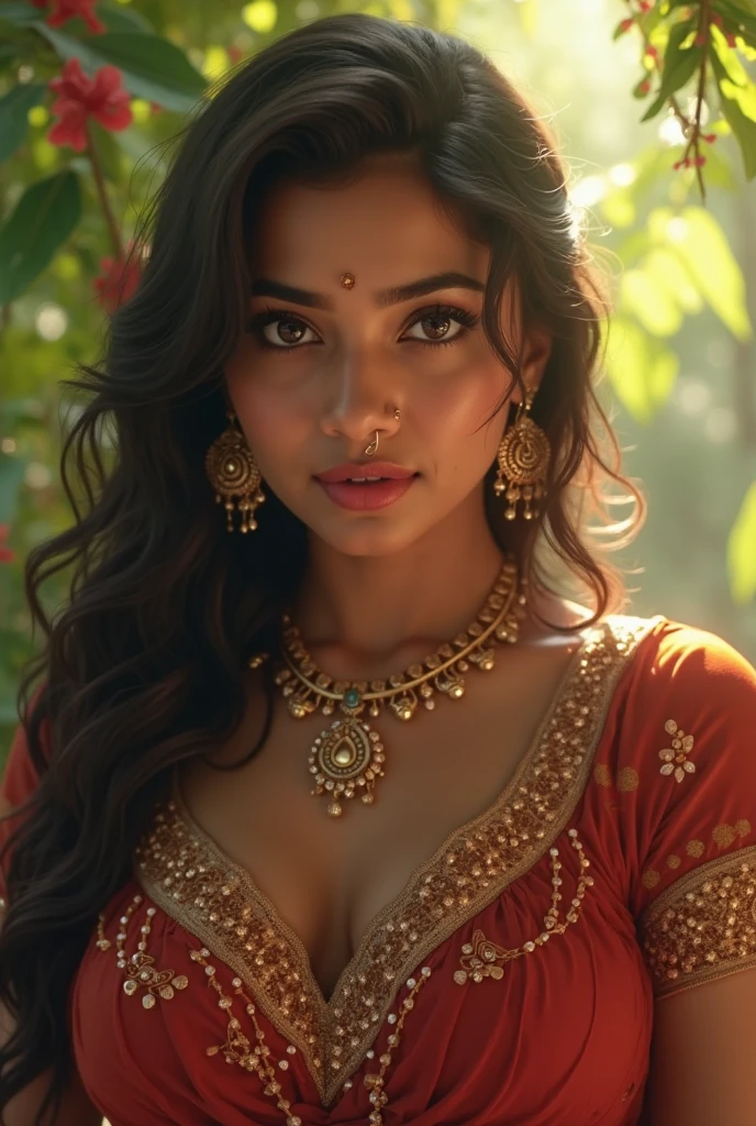 Good quality, realistic photo, sexy Indian girl, naked, big breast, exposing pussy , erotic look, seductive expression