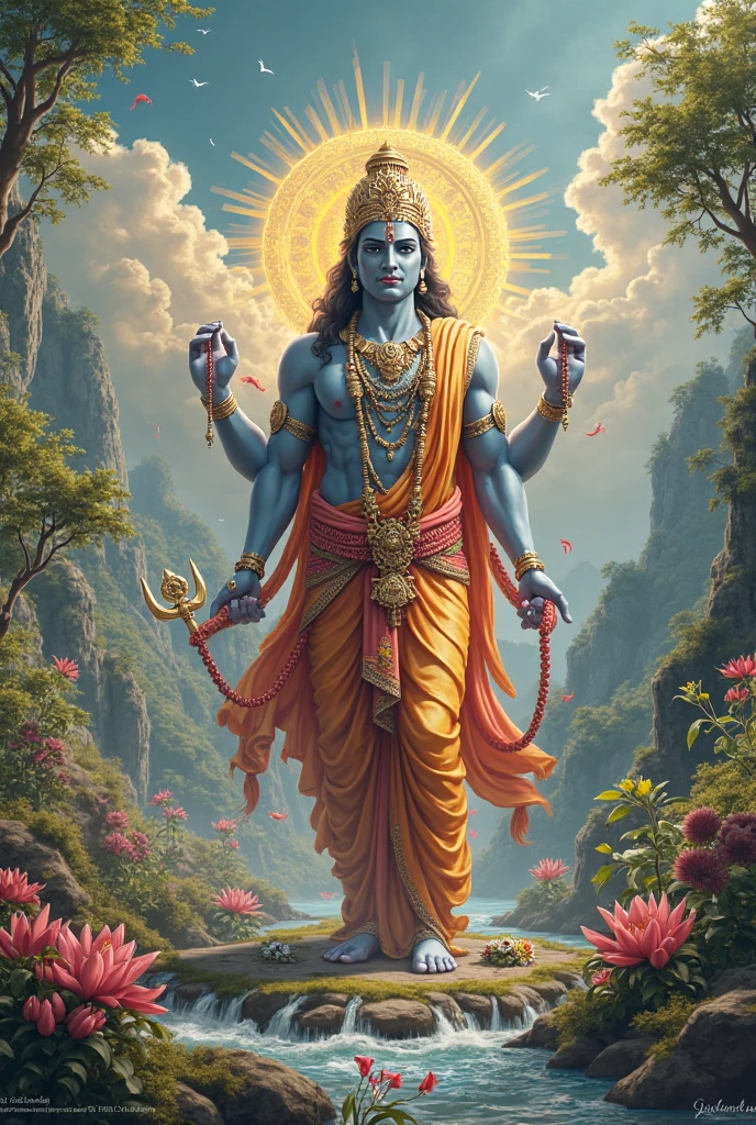 Lord Murugan with spear and peacock and rooster image