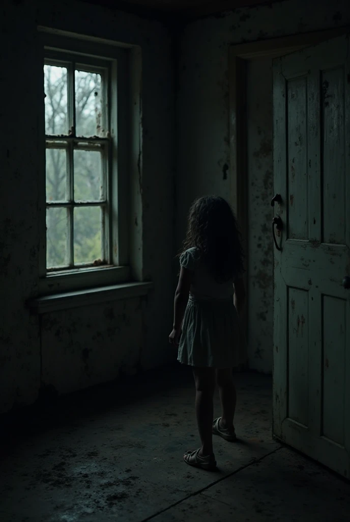 A miniature, detailed and hyper-realistic scene, a very detailed child miniature scene, a disturbing atmosphere, dramatic lighting, a moody and eerie color palette, dark dimly lit abandoned house, horror elements, a cinematic composition, a photorealistic masterpiece.