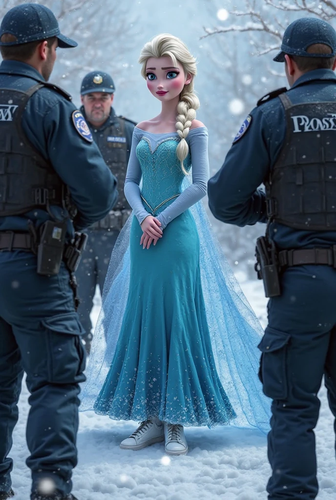 Frozen character being arrested by police
