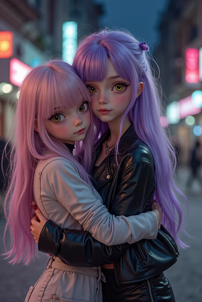 Girl Hugging Pink Hair Long Hair School Top Quality Masterpiece Big Tits Beautiful Girl